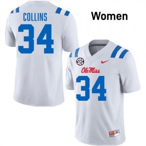 Women's Raymond Collins White Ole Miss Rebels #34 College Football University Jersey 780455-637