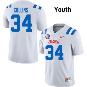 Youth Raymond Collins White Ole Miss Rebels #34 College Football Official Jerseys 893826-371