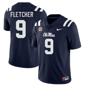 Men's Ricky Fletcher Navy Ole Miss Rebels #9 College Football Stitched Jersey 522595-876