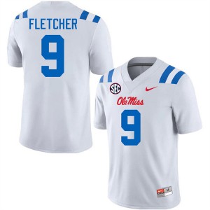 Men Ricky Fletcher White Ole Miss Rebels #9 College Football Player Jersey 482067-999