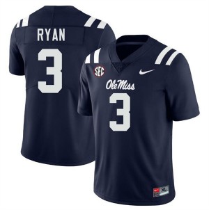 Men's Sage Ryan Navy Ole Miss Rebels #3 College Football Official Jersey 481965-495