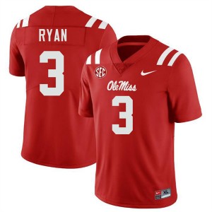 Men Sage Ryan Red Ole Miss Rebels #3 College Football Embroidery Jerseys 288113-948