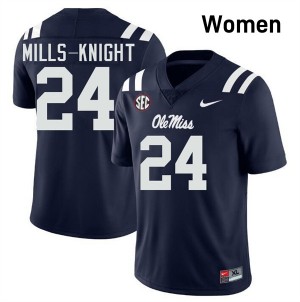 Womens Shekai Mills-Knight Navy Ole Miss Rebels #24 College Football Embroidery Jerseys 325741-316