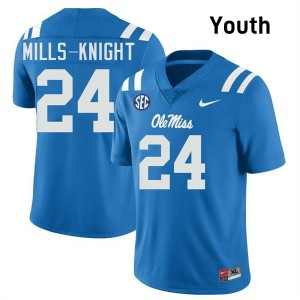 Youth Shekai Mills-Knight Powder Blue Ole Miss Rebels #24 College Football Game Jersey 580025-333