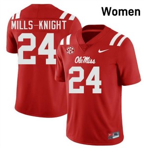 Women's Shekai Mills-Knight Red Ole Miss Rebels #24 College Football Replica Jerseys 727619-801