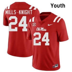 Youth Shekai Mills-Knight Red Ole Miss Rebels #24 College Football Official Jerseys 165033-200