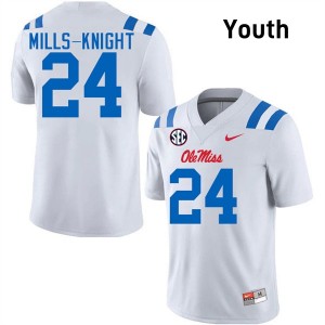 Youth Shekai Mills-Knight White Ole Miss Rebels #24 College Football University Jersey 299309-178