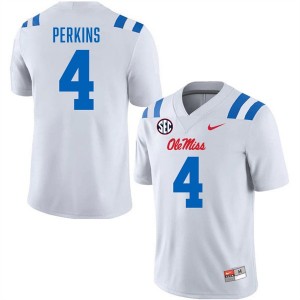 Men's Suntarine Perkins White Ole Miss Rebels #4 College Football Replica Jersey 819747-811