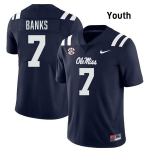 Youth TJ Banks Navy Ole Miss Rebels #7 College Football Stitched Jerseys 947358-783