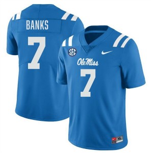 Men TJ Banks Powder Blue Ole Miss Rebels #7 College Football Limited Jersey 548475-652