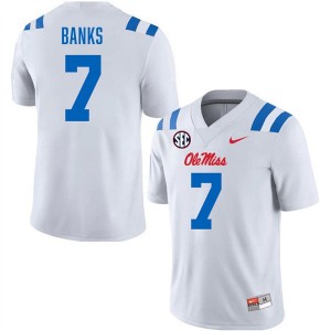 Men's TJ Banks White Ole Miss Rebels #7 College Football Player Jerseys 511066-318