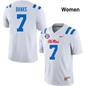 Women TJ Banks White Ole Miss Rebels #7 College Football Embroidery Jersey 732618-501