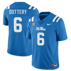 Men's TJ Dottery Powder Blue Ole Miss Rebels #6 College Football Replica Jersey 660636-874
