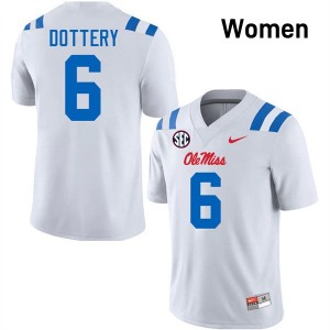 Women's TJ Dottery White Ole Miss Rebels #6 College Football Replica Jerseys 183695-565