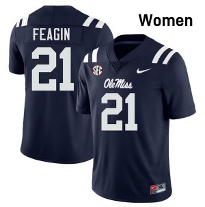 Womens Tavoy Feagin Navy Ole Miss Rebels #21 College Football NCAA Jersey 856084-636