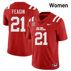Women Tavoy Feagin Red Ole Miss Rebels #21 College Football Alumni Jerseys 311845-429