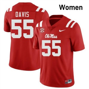 Women's Terez Davis Red Ole Miss Rebels #55 College Football Stitched Jerseys 193467-533