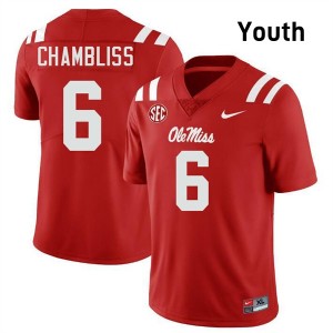 Youth Trinidad Chambliss Red Ole Miss Rebels #6 College Football Official Jersey 567363-858