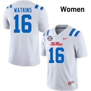 Women Winston Watkins White Ole Miss Rebels #16 College Football Embroidery Jerseys 273600-249