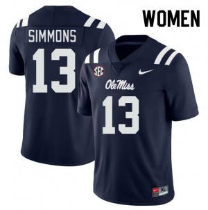 Womens Austin Simmons Navy Ole Miss Rebels #13 College Football Limited Jersey 854242-519