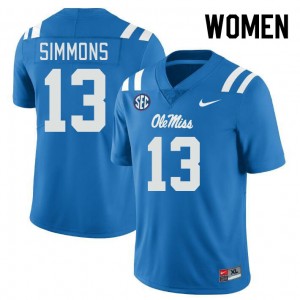 Women Austin Simmons Powder Blue Ole Miss Rebels #13 College Football Game Jerseys 262104-601