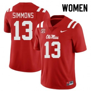 Women Austin Simmons Red Ole Miss Rebels #13 College Football Official Jerseys 690665-251