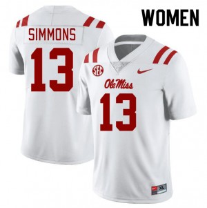 Women Austin Simmons White Ole Miss Rebels #13 College Football NCAA Jersey 795511-576