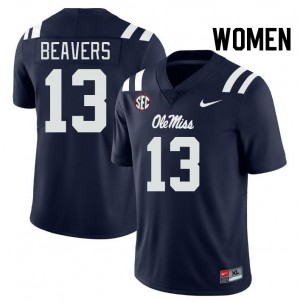 Womens Cedrick Beavers Navy Ole Miss Rebels #13 College Football Stitched Jerseys 556450-291
