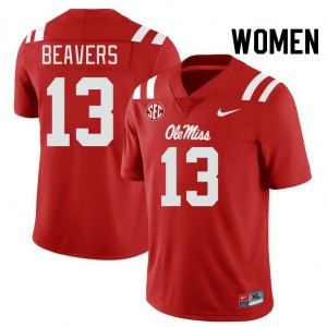 Womens Cedrick Beavers Red Ole Miss Rebels #13 College Football NCAA Jersey 815265-998