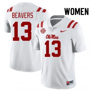Women's Cedrick Beavers White Ole Miss Rebels #13 College Football Game Jerseys 613246-838
