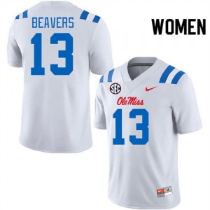 Women's Cedrick Beavers White Ole Miss Rebels #13 College Football Embroidery Jerseys 700832-143