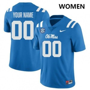 Women Custom Powder Blue Ole Miss Rebels #00 College Football Replica Jersey 789171-687