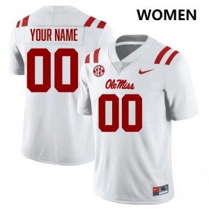 Women Custom White/Red Ole Miss Rebels #00 College Football High School Jersey 868022-152