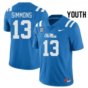 Youth Austin Simmons Powder Blue Ole Miss Rebels #13 College Football Replica Jersey 705598-612