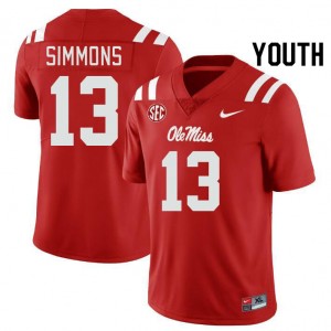 Youth Austin Simmons Red Ole Miss Rebels #13 College Football Official Jerseys 207689-528
