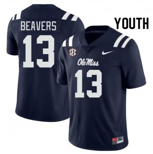 Youth Cedrick Beavers Navy Ole Miss Rebels #13 College Football Stitched Jerseys 481986-773