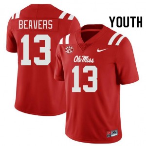 Youth Cedrick Beavers Red Ole Miss Rebels #13 College Football 2025 Jersey 719643-406