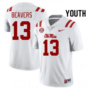 Youth Cedrick Beavers White Ole Miss Rebels #13 College Football High School Jersey 715584-695