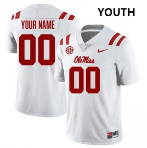 Youth Custom White/Red Ole Miss Rebels #00 College Football Embroidery Jersey 433904-198