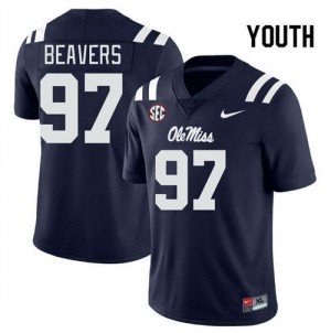 Youth Kamron Beavers Navy Ole Miss Rebels #97 College Football Embroidery Jersey 636200-977
