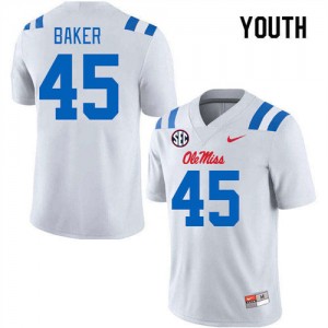 Youth Mike Baker White Ole Miss Rebels #45 College Football Stitched Jerseys 143320-885