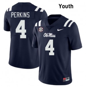 Youth Suntarine Perkins Navy Ole Miss Rebels #4 College Football Game Jersey 555718-300