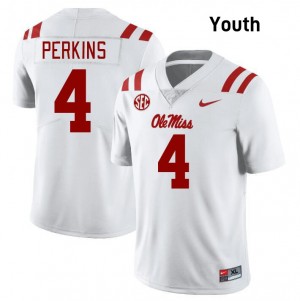 Youth Suntarine Perkins White Ole Miss Rebels #4 College Football Embroidery Jersey 839756-365