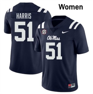 Womens Zxavian Harris Navy Ole Miss Rebels #51 College Football Player Jerseys 233180-906