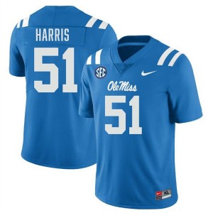 Men's Zxavian Harris Powder Blue Ole Miss Rebels #51 College Football High School Jerseys 634096-579