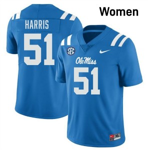 Women Zxavian Harris Powder Blue Ole Miss Rebels #51 College Football 2025 Jerseys 671762-259