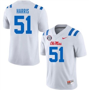 Men's Zxavian Harris White Ole Miss Rebels #51 College Football NCAA Jerseys 452928-817
