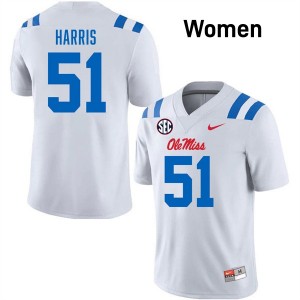 Women Zxavian Harris White Ole Miss Rebels #51 College Football Replica Jerseys 979408-979