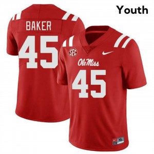 Youth Mike Baker Red Ole Miss Rebels #45 College Football NCAA Jersey 934952-307